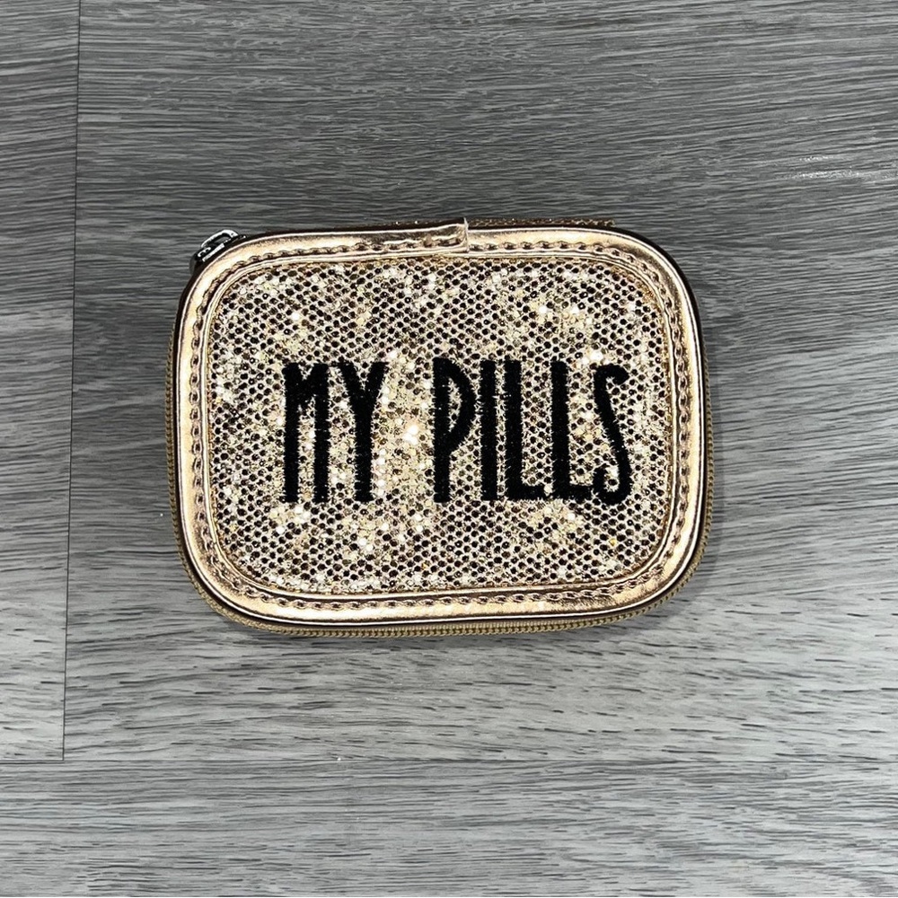 MIAMICA Gold Glitter Embroidered Travel Pill Case